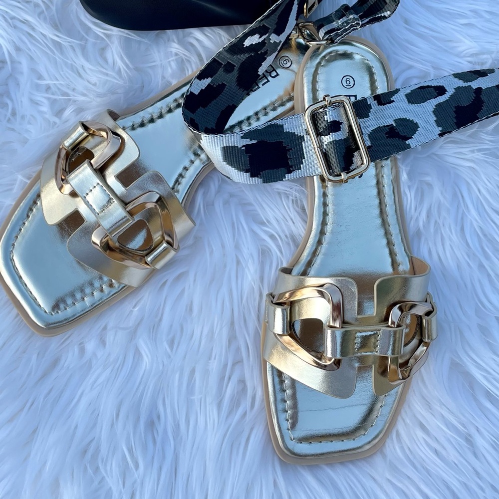 Mona Gold Metallic Slide Sandals - Picture 4 of 6